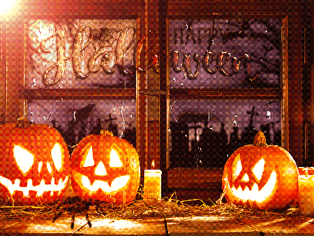 Dynie na parapecie szczęśliwego Halloween